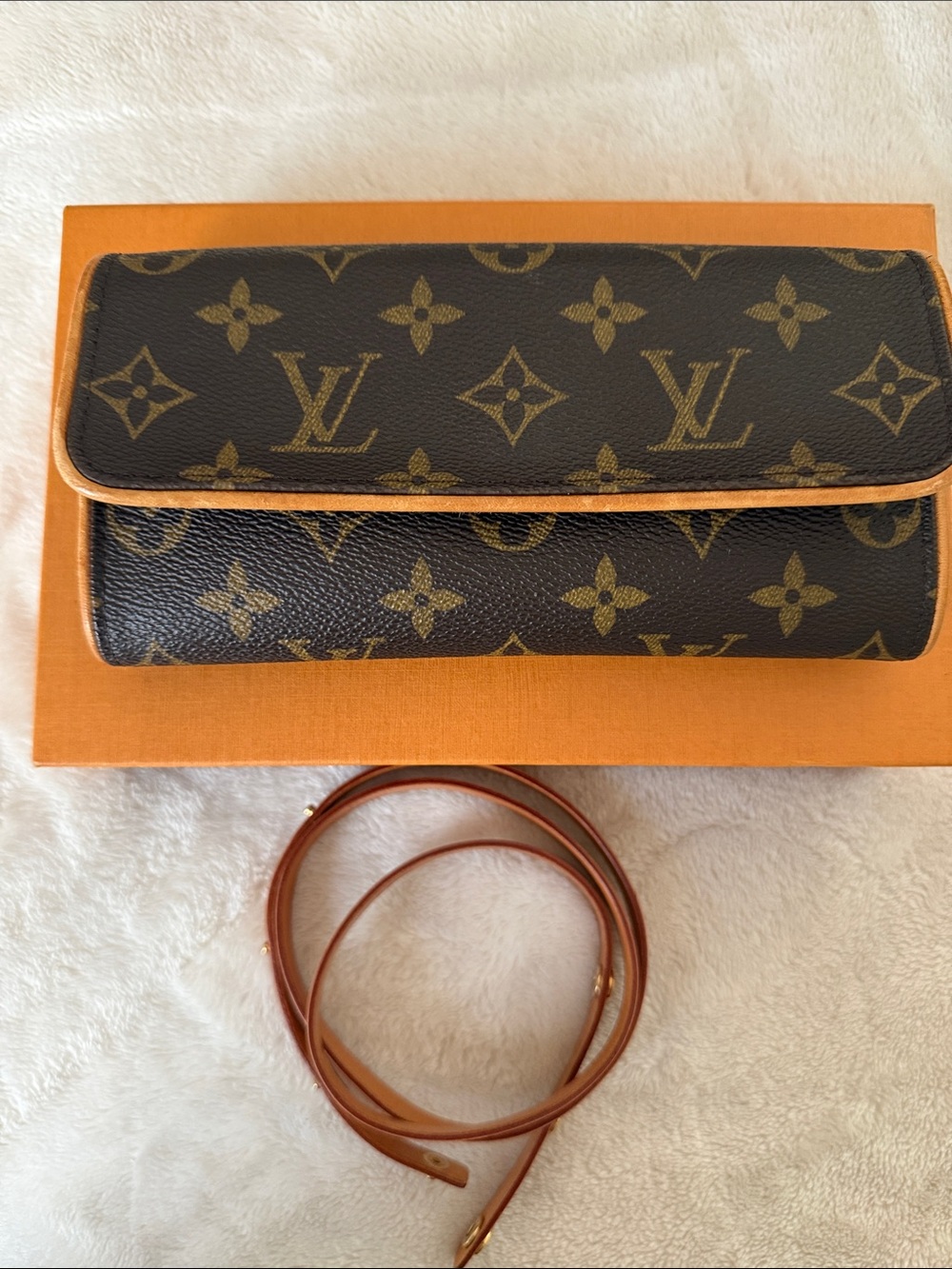 Louis Vuitton Brown Monogram Clutch with Tan Trim